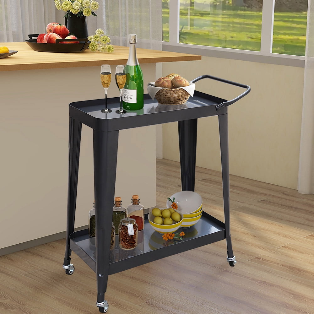 Abble Metal Frame Bar Cart, Powder Coated finish, Black