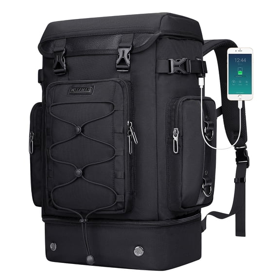 WITZMAN Carry on Travel Backpack for Men Convertible Large Duffle Bags for Airplane With Shoe Compartment Fit 17 inch Laptop (B691 Black)