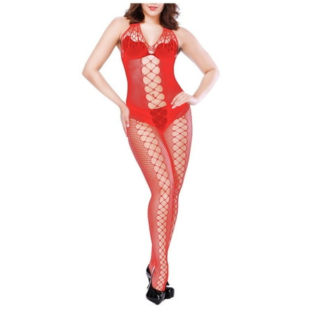 AnuirheiH Sexy Women Lingerie Fishnet Open Crotch Seamless Mesh Netting Stockings Chemise Hollow Out Babydoll Bodysuit Sleepwear On Sale