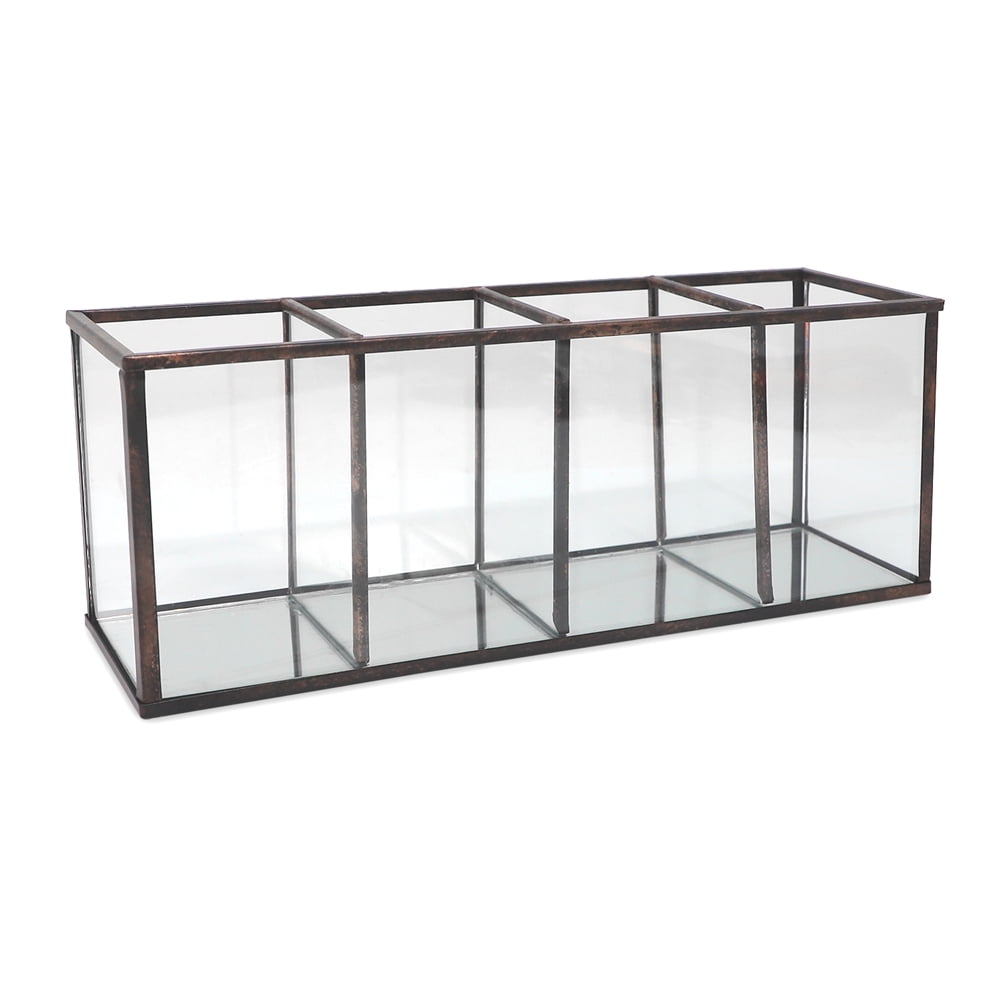 Clear Acrylic 3-Compartment Organizer - Remote Holder For Makeup, Brushes, Pens, Bathroom & Desk Storage