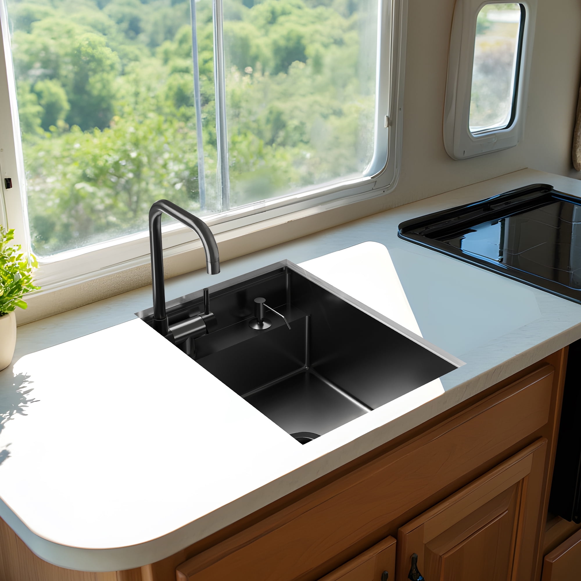 15x20 Inch Black Hidden Concealed Kitchen Bar Sink with Folding Faucet, RV Pre Bar Small Sink 16 Gauge Stainless Steel Undermount Sink with Accessories
