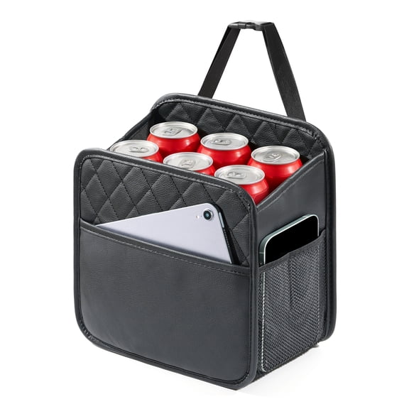 Backseat Car Organizer, PU Leather Car Storage with 2 Mesh Pockets, 9.8" x 9.8" x 5.5", Foldable & Universal, For Car, Truck, SUV