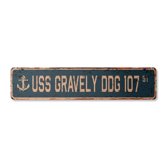 USS GRAVELY DDG 107 Vintage Plastic Street Sign us navy ship veteran sailor gift | Indoor/Outdoor | 18" Wide
