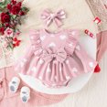 thumbnail image 5 of Gibobby Mamelucos para bebe niño Bebé Niñas Manga Larga Día de San Valentín Acanalado Bowknot Recién Nacido Monos Vestido Diademas Trajes(Rosa, 12-18 Meses), 5 of 5