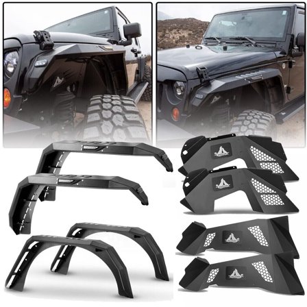 8PCS JEEP Front Rear Fender Flares Inner Fender Liners For 2007-2018 Jeep Wrangler JK 2DR & 4DR Black Powder Coated Steel