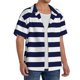 thumbnail image 2 of Fotbe Navy Blue And White Stripes Camisa Estampada de Manga Corta para Hombre, Casual de Verano, Estilo Playero, Sin Arrugas-Large, 2 of 5
