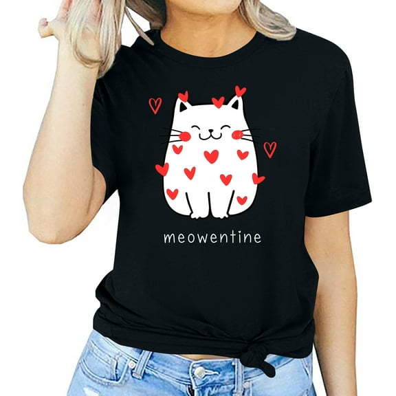 Tbopshirt Valentine's Day T-Shirts for Women Tees,Plus Size Womens Tops,Women Valentines Day Short Sleeve Heart Printed T-Shirt Novelty Graphic S-XXXL