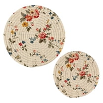 Floral on Checkered Pot Holders Set Trivets Hot Pads Cotton Mats for Cooking