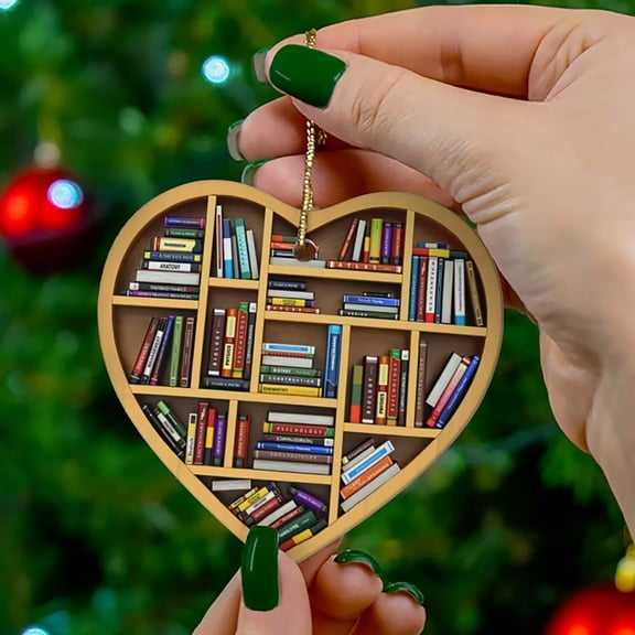 Book Lovers Heart Ornament, Reading Book Christmas Ornament, Acrylic Tree Christmas Tree Decorations Gift Suitable for Halloween, Thanksgiving, Christmas