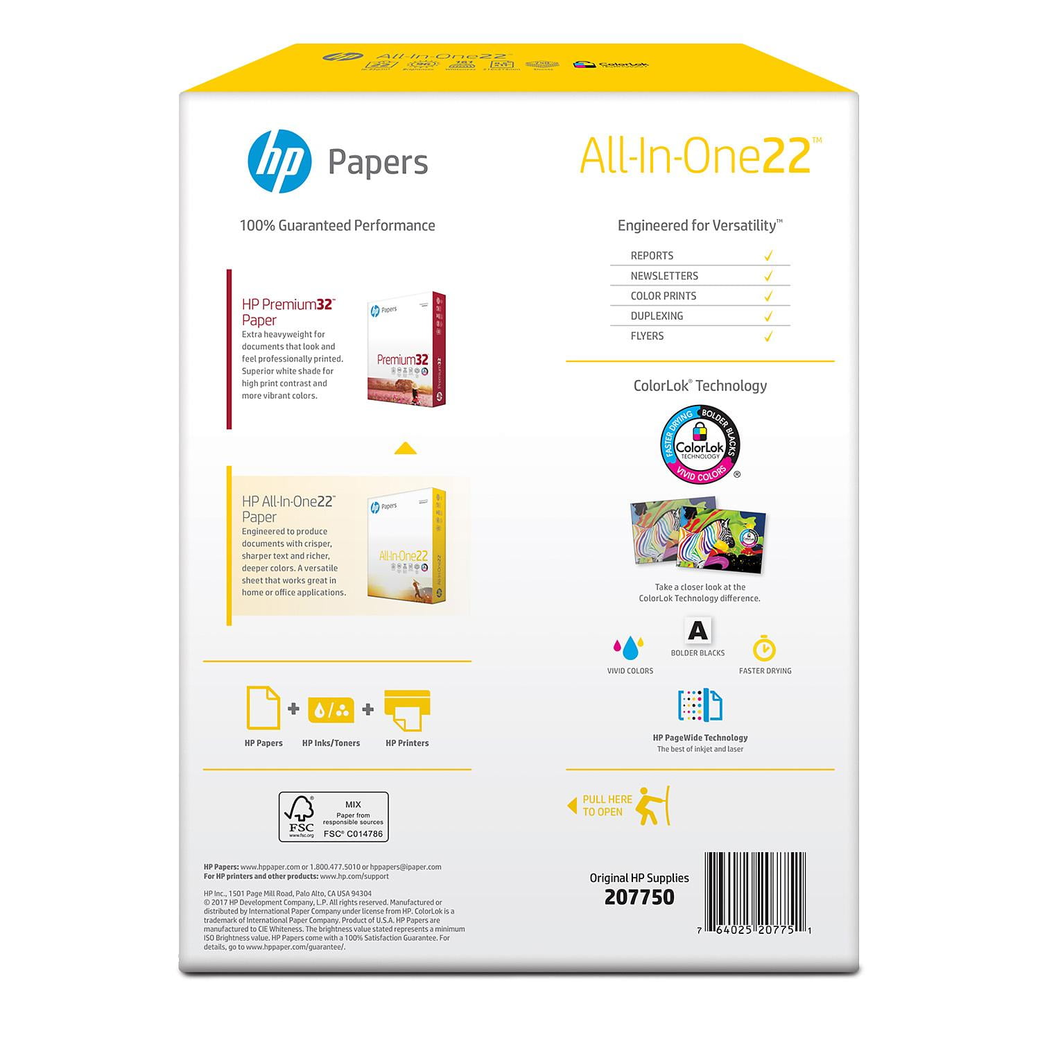 HP Printer Paper All In One22 22 lb 8.5 x 11 Letter 96 Bright 750 Shee –  LightJunction
