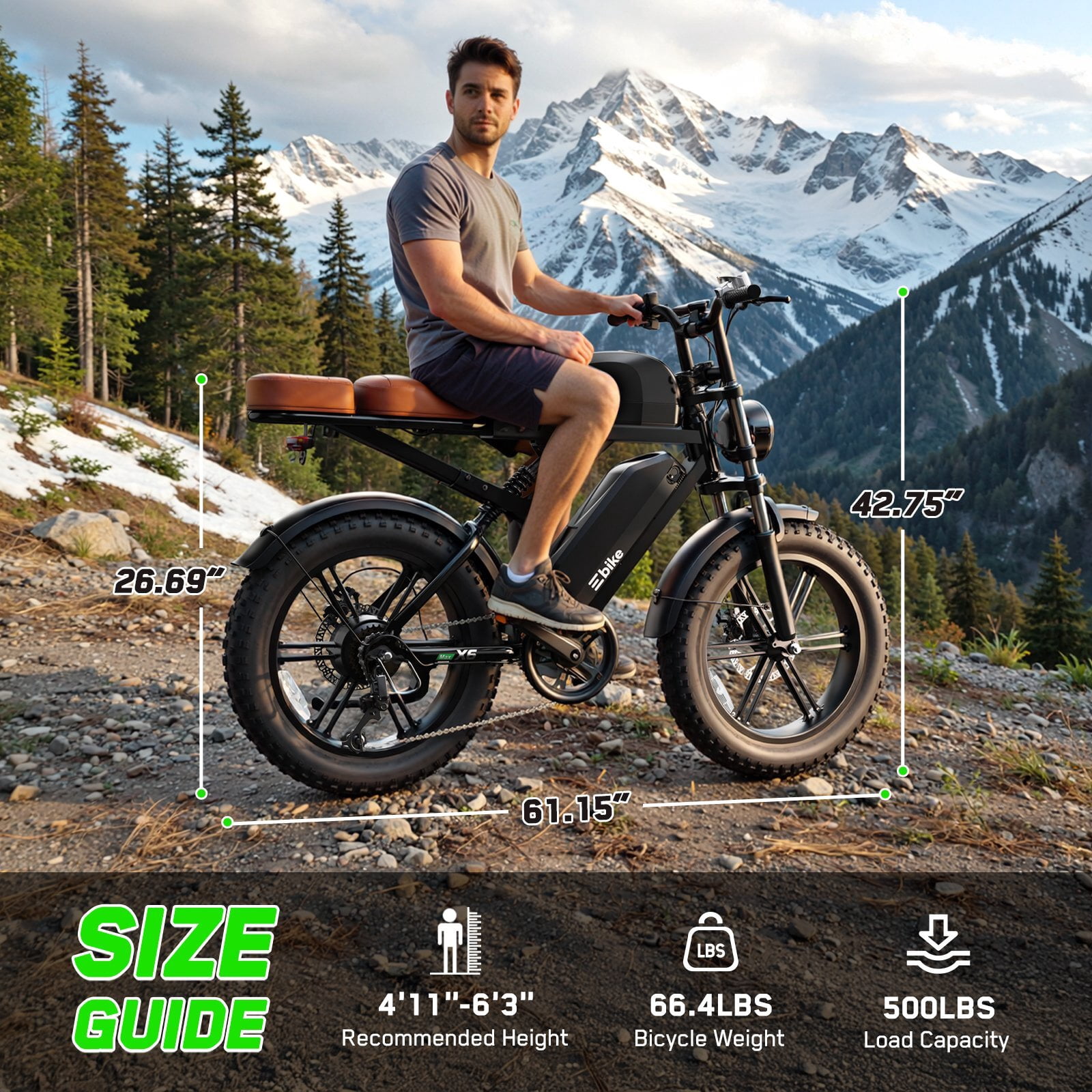 TST Electric Bike for Adults, Dual 48V/15Ah Battery, 750W Peak 1500W Motor, 20"x4" Fat Tire, E Mountain Bike, UL2849