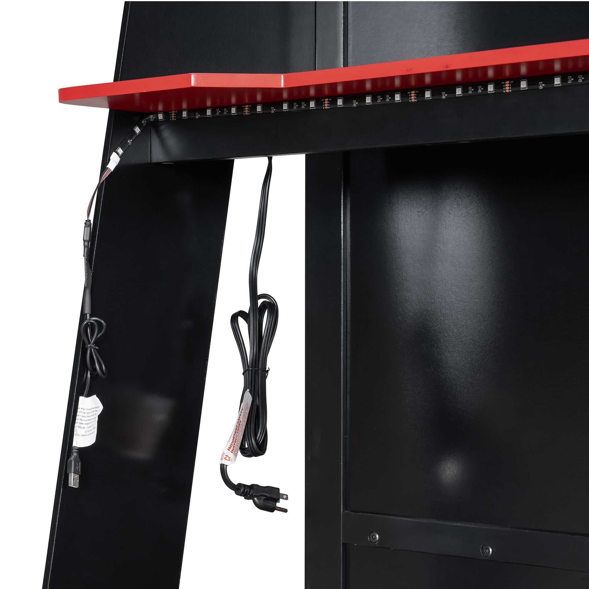 Aukfa Twin Size Gaming Loft Bed for Teens, Wood Esports Bed Frame with Desk, LED Lights, Charging Station & Storage Shelves, Red