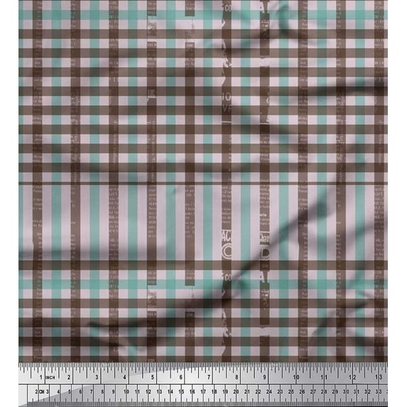 Soimoi Moss Georgette Fabric Window Pane Check Printed Craft Fabric by The Yard 42 Inch Wide
