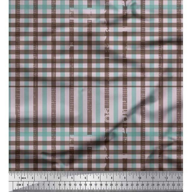 Soimoi Polyester Crepe Fabric Window Pane Check Print Sewing Fabric Yard 52 Inch Wide