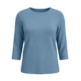thumbnail image 5 of cocolona Womens Solid Color 3/4 Sleeve Tops Crew Neck Basic Loose Shirt Dressy Casual Outfits Blouses, 5 of 6