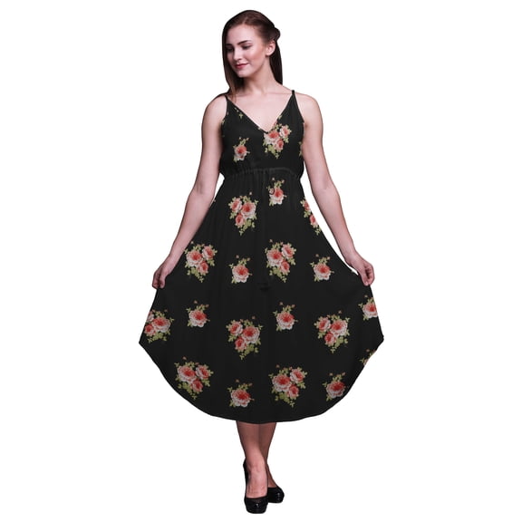 Bimba Fashion Printed Women Midi Beach Dress Strappy Summer Resort Wear