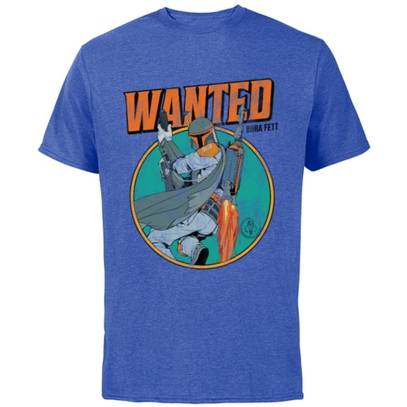 Star Wars Boba Fett Wanted Distressed Mandalorian - Short Sleeve Cotton T-Shirt for Adults -Customized-Royal Heather