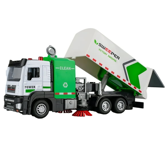 BESTSKY Sanitation Garbage Truck Toy with Light & Music 1:32 Scale Realistic Street Sweeper Model Ornament No Battery Required Inertial Forward Pull Back Car Toy Children Birthday Gift