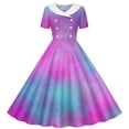 thumbnail image 2 of Zpanxa Robes d'Été pour Filles Imprimé Dégradé Manches Courtes Col Rabattu Taille Bouton Robe de Danse Polyester Spandex Bleu 12 Ans, 2 of 6