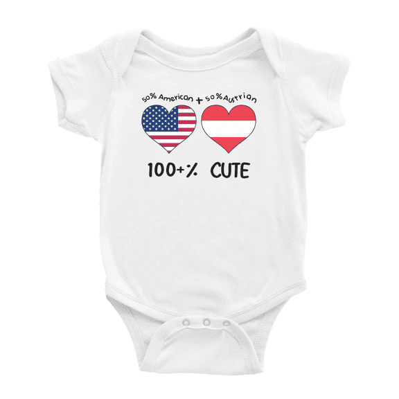 50% Austrian + 50% American = 100+% Cute Baby Romper Bodysuit For Boy Girl (White, 12-18 Months)