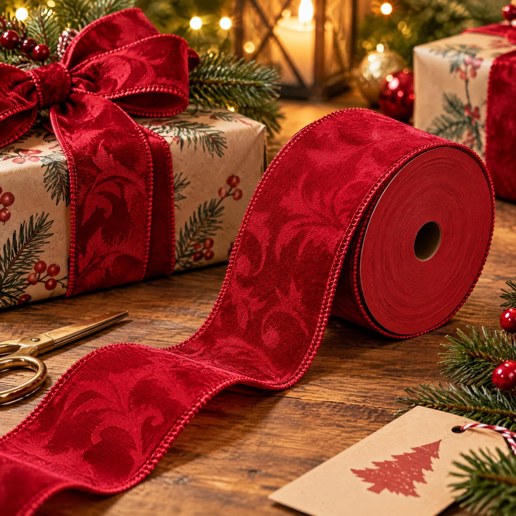 Red Embossed Christmas Ribbon, 2.5" x 21', by Holiday Time