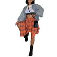 thumbnail image 5 of Women Short Plaid Skirt Tie-Up High Waist Fake Shirt Style Irregular Skirts Summer Loose Streetwear, 5 of 6