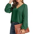 thumbnail image 3 of Gustave Chiffon Lantern Long Sleeve Blouse for Women V Neck Swiss Dot Tops Loose Casual Fashion Tee Shirts Tunic, Green, XL, 3 of 4