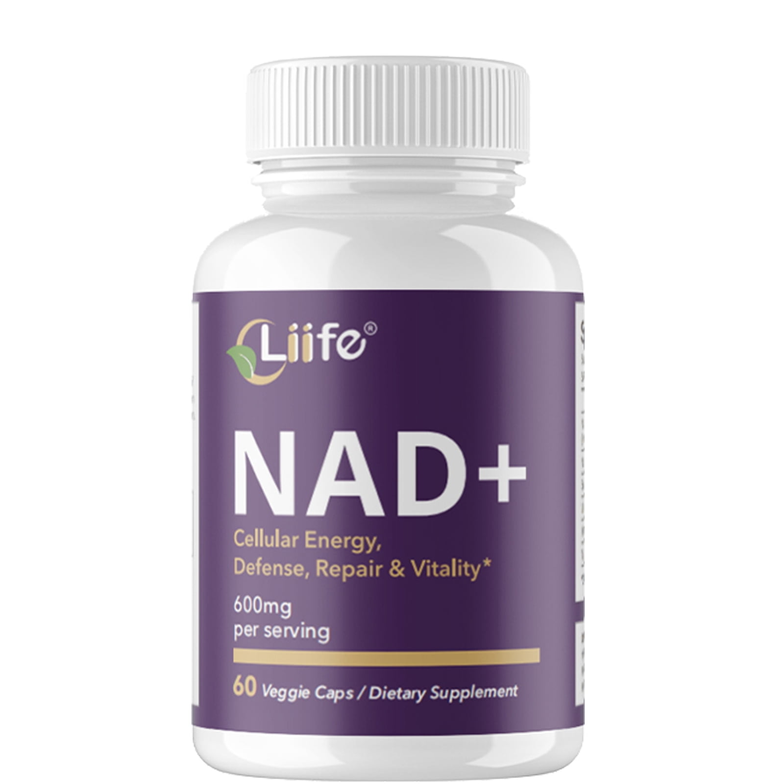 Liife Nicotinamide Adenine Dinucleotide 600mg, with Nicotinamide, Curcumin, Supports Anti-Aging, Cellular Renewal & Immune Defense, 60 Veggie Capsules