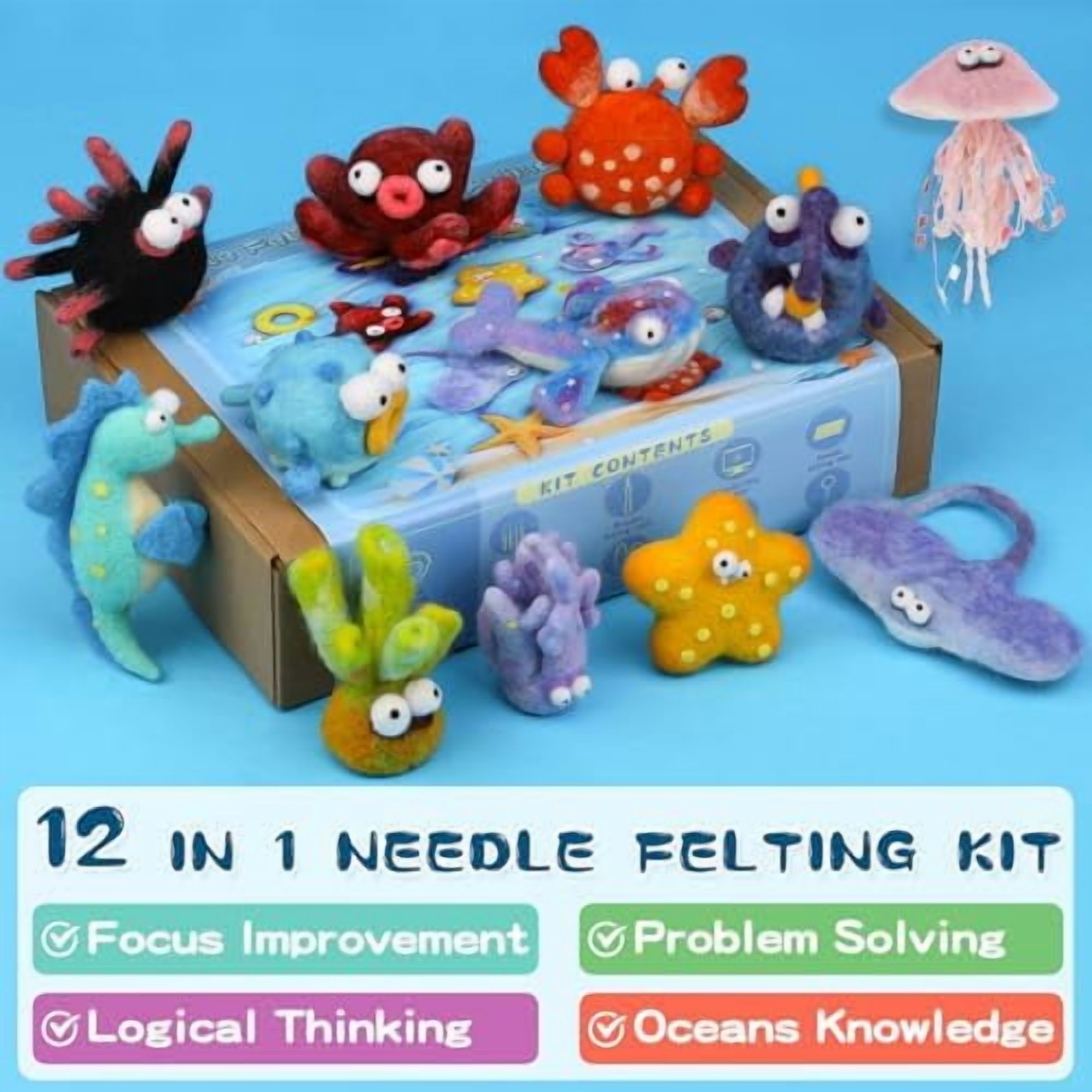 Needle Felting Kits for Beginners Adult 12 Sea Animal Supplies with Wool Roving, Felt Art Kit, Wool Felting Kit for DIY Craft Home Decoration Party Supplies for Starters$$Art & Craft