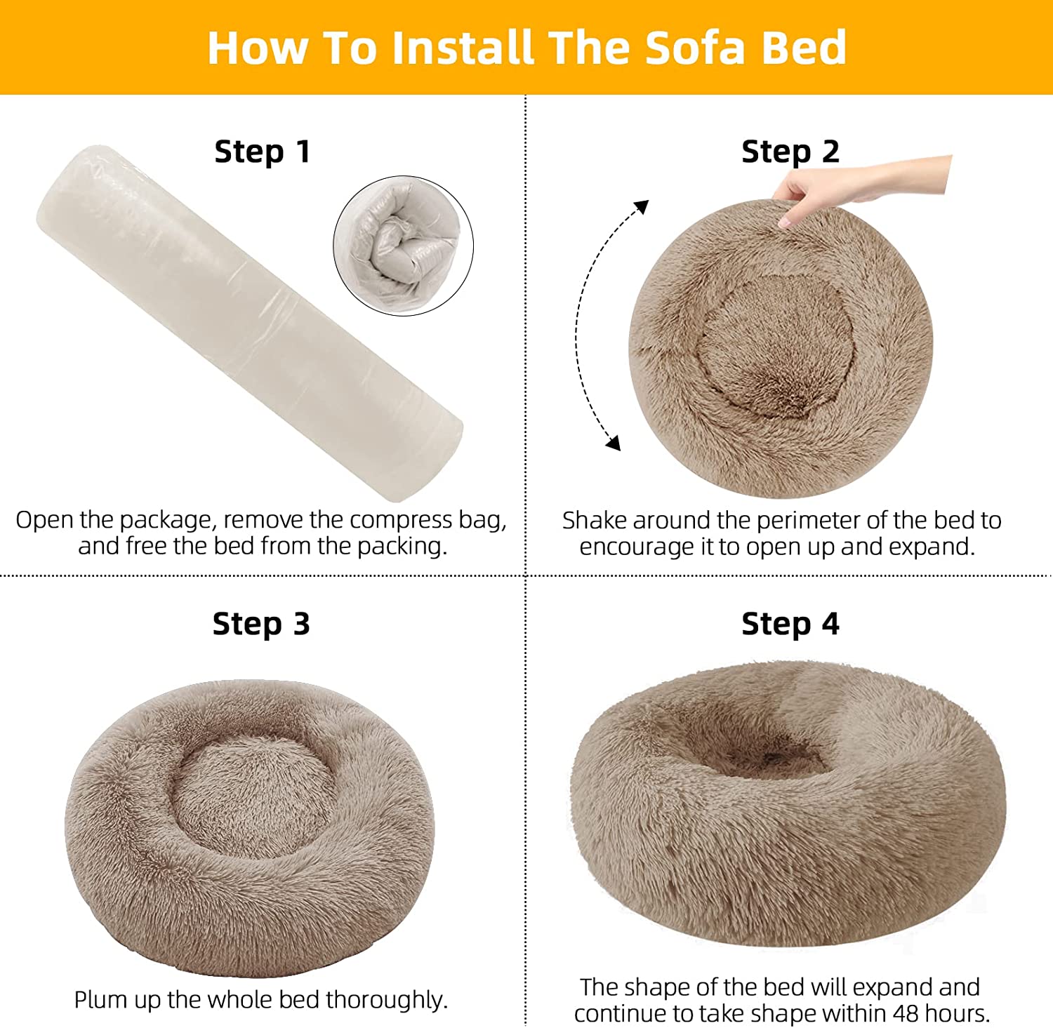 Nisrada Dog Bed & Cat Bed, Anti-Anxiety Puppy Bed Warming Cozy Round Soft Pet Bed, Machine Washable Calming Donut Bed