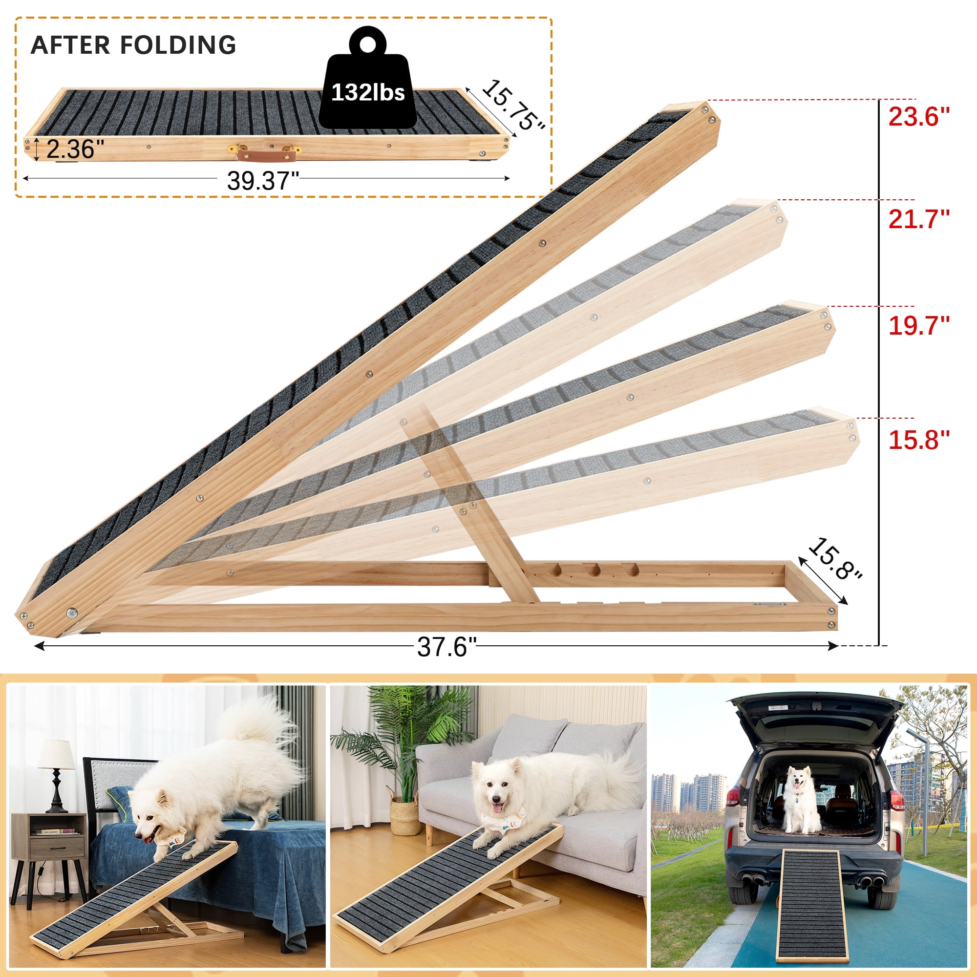 Pefilos Adjustable from 15.8" to 23.6" Dog Ramp for All Dogs and Cats, Dog Stairs for Couch or Bed Dog Ladder for Small Dogs, Gray Pefilos Adjustable from 15.8" to 23.6" Dog Ramp for All Dogs and Cats, Dog Stairs for Couch or Bed Dog Ladder for Small Dogs, Gray