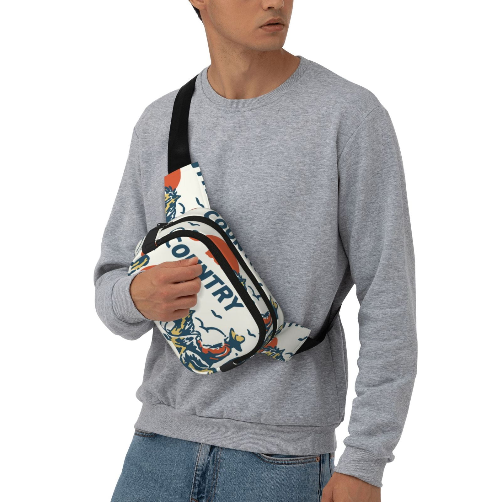 Picia Cowboy Rising Horse Print Square Double-Layer Waist Bag Mini Adjustable Waist Belt Bag Exercise Running Travel Hiking