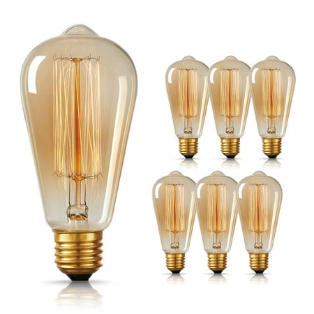 

Vintage Edison Light Bulbs 2700K Warm White Light Bulbs E26 Base 360 Lumens Amber Glass Antique Filament ST64 Light Bulb 6-Pack