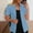 Blue, variant on Aueoeo Women's Open Front Shirts Short Sleeve Summer Cardigan Blazer Jackets Classic Tee Loose Fits Daily Work Shirts