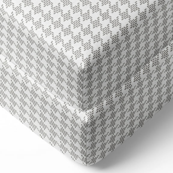 Herringbone Houndstooth Grey Muslin Crib or Toddler Bed Fitted Sheet Cotton Muslin