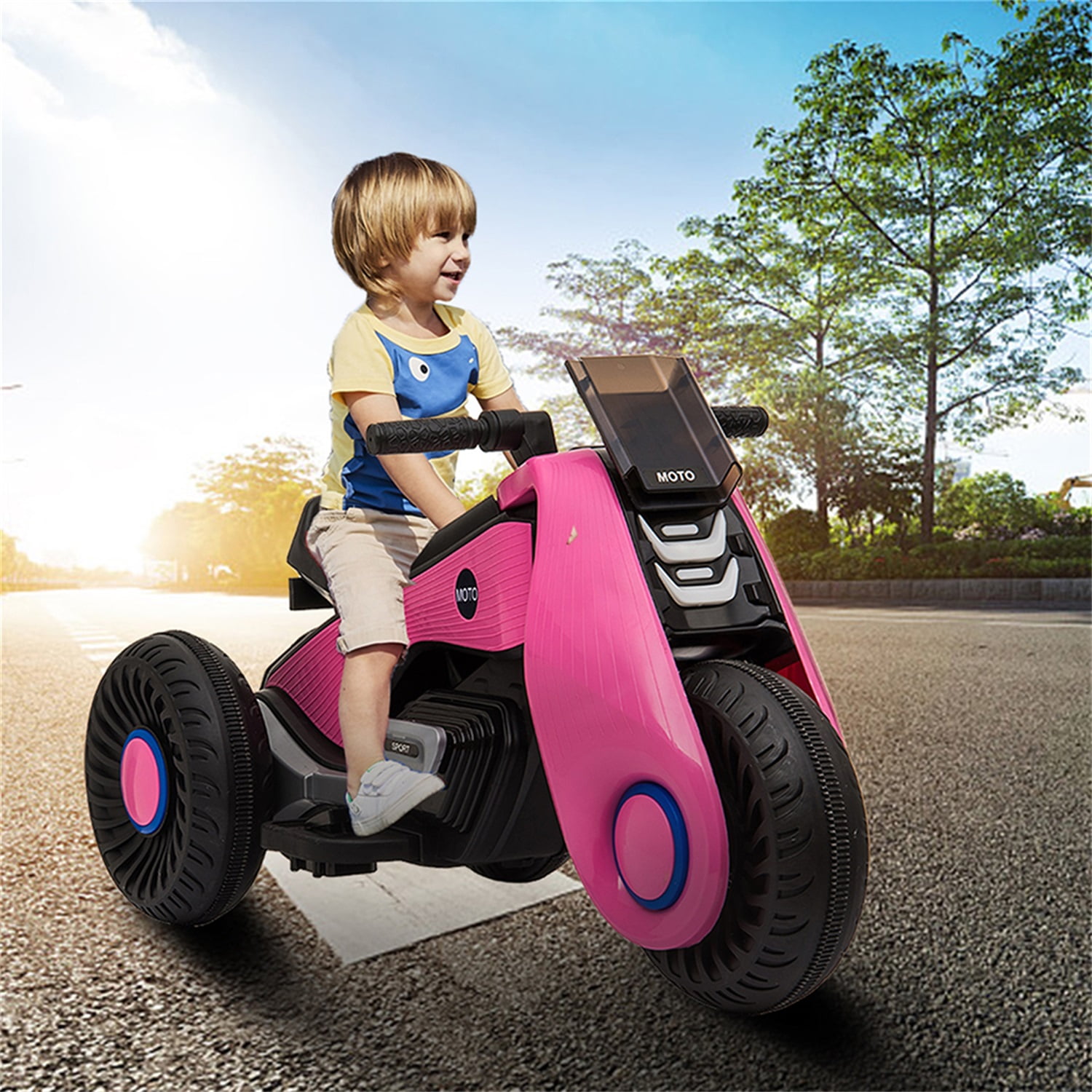 CIPACHO 6V Kids Ride on Motorcycle, 3 Wheel Trike Motorcycle, Electric Ride on Toys with Music, Story Playing, Pink