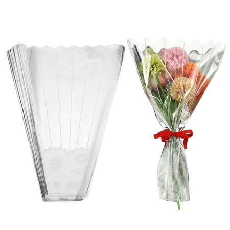 Uxcell Clear Flower Wrapping Bags, Transparent Flower Packaging Bag Waterproof Bouquet Sleeves with Lace - Fitting for (Florists/Floral Arrangements Supplies), 15.7x3.9x19.7 Inch & 100Pcs