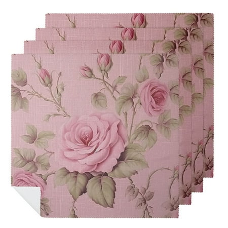 

Facannap Rose Flowers Leaves Cloth Napkins Polyester for Farmhouse Party Dining Table Decor 6 PCS