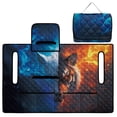 thumbnail image 4 of COEQINE Universal Golf Cart Seat Towel Blanket with 4 Front Pockets & Convenient Fold-Away Design, Fits for EZGO, Yamaha, Club Car and More 2 Person Seats, Ice Fire Wolf Tiger, 4 of 8