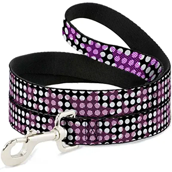 Dog Leash Eighties Stars1 Black White Fuchsia 4 Feet Long 0.5 Inch Wide