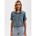thumbnail image 7 of DARING DIVA Women's Short Sleeve Denim Collared Button Up Cropped Jean Jacket M Grey Blue, 7 of 7