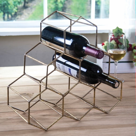 Metallic Hexagon Wine Bottle Holder Rack