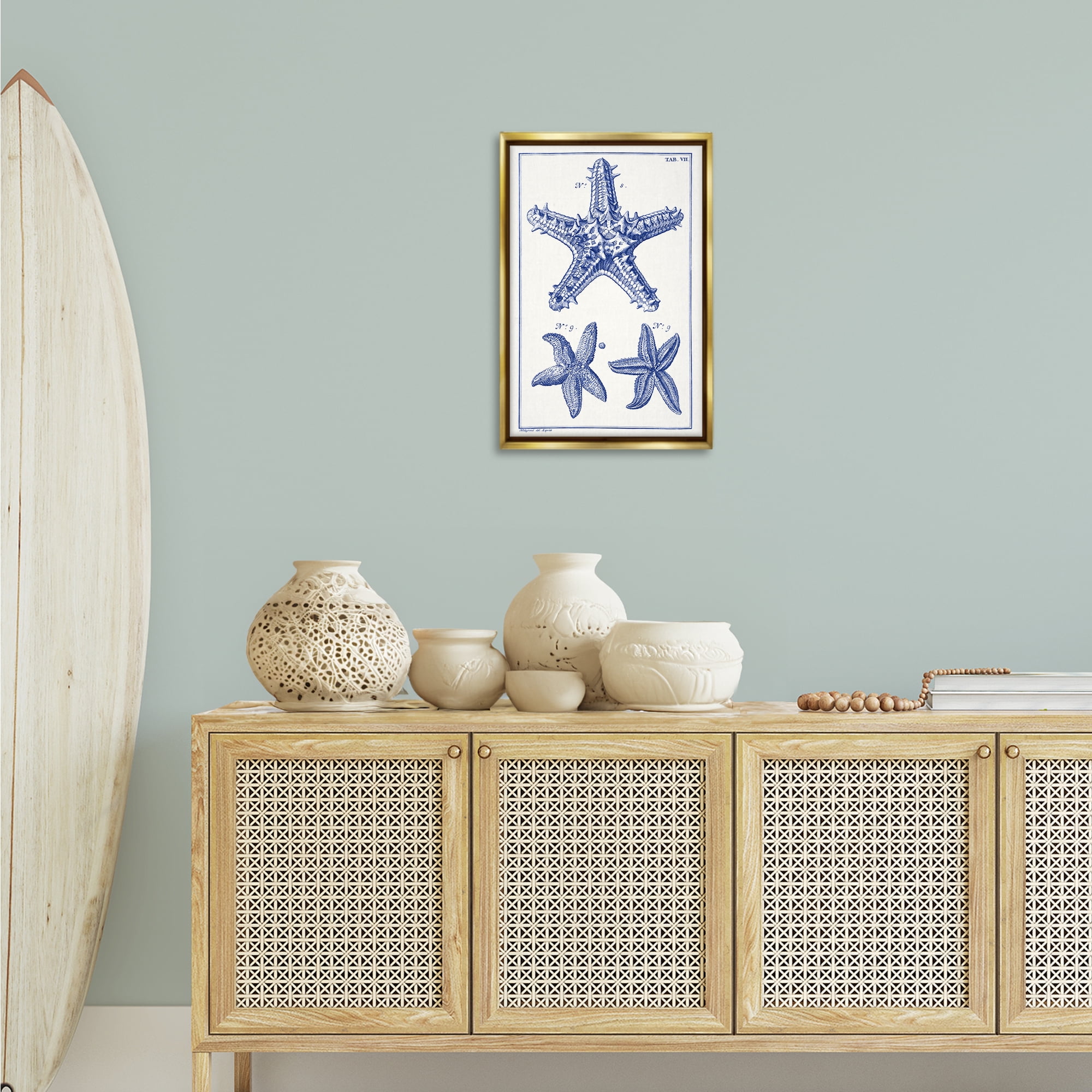 Stupell Industries Blue Starfish Diagrams Animals & Insects Painting Gold Floater Framed Canvas Art Print Wall Art, 17 x 25