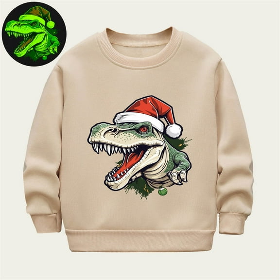 Toddler Boys Sweatshirts Long Sleeve Crewneck Pullover Luminous Dinosaur Graphic Top Warm Fleece Lined Kids Clothes 2-12 Years