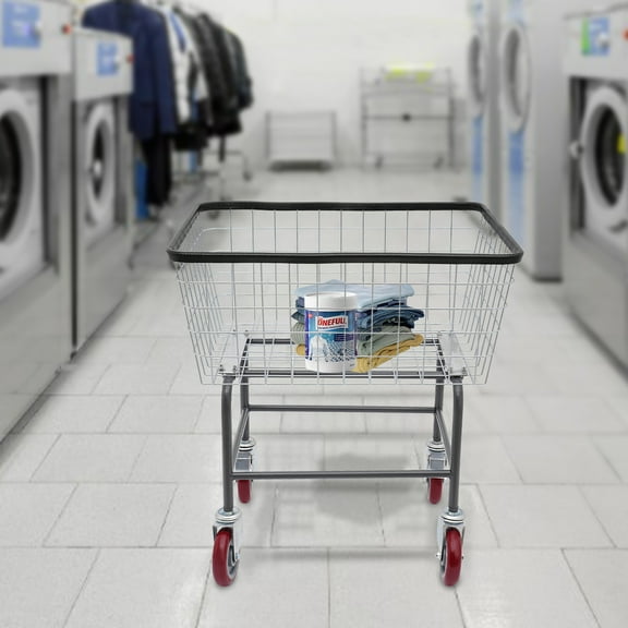 Steel Wire Laundry Cart with Wheels Commercial Laundry Basket Cart Removable Laundry Basket Basket to Transport Clothes Towels Food Tools Organizer to Store Toys Books Sundries