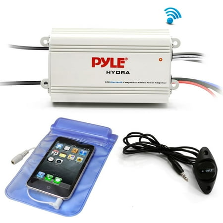 Pyle PLMRMB4CW - Bluetooth Marine Amplifier Kit, 4-Ch. Waterproof Audio Power Amp (Best Marine Amp For Rzr)