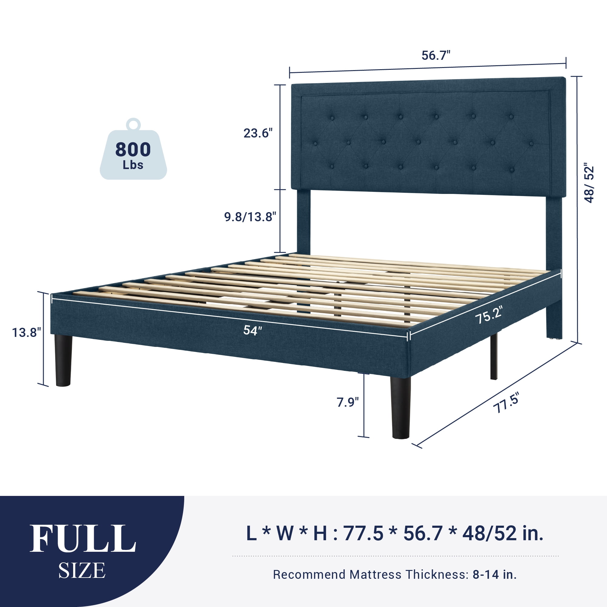 Allewie Full Size Adult Bed Frame, Upholstered Platform with