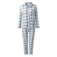 thumbnail image 5 of MVRLSH Lounge Pajama Sets for Women Plaid Print Lapel Button Long Sleeve Two Piece Loose Casual Sleep wear Summer Soft Comfortable Top Blue - L, 5 of 6