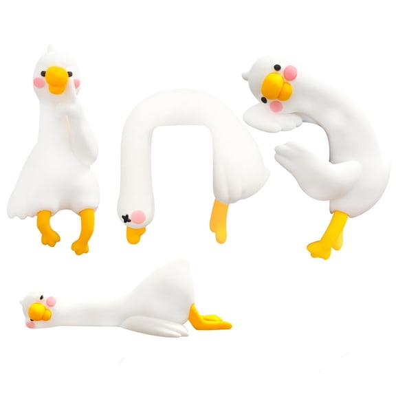 4Pcs Adorable Duck Figurines for Computer Monitor and Car Dashboard, Mini Resin Goose Decor, Cute Desk and Office Accessories, Funny Gift for Desk Decorations (White-Duck)