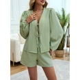 thumbnail image 5 of Women'S 2 Piece Outfits Set Long Sleeve Tie Front Top Short Set Casual Tracksuit Pajama Sets Green XL, 5 of 8